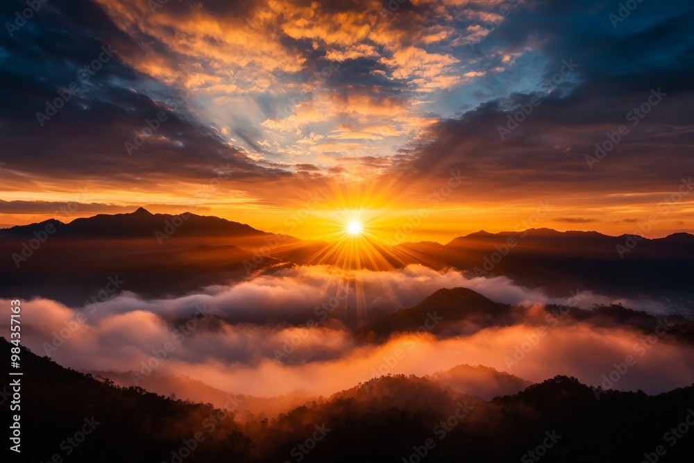 A sunrise that repeats every day, symbolizing the consistency and renewal that positive thinking habits bring to life A sunrise that repeats every day, symbolizing the consistency and renewal that positive thinking habits bring to life