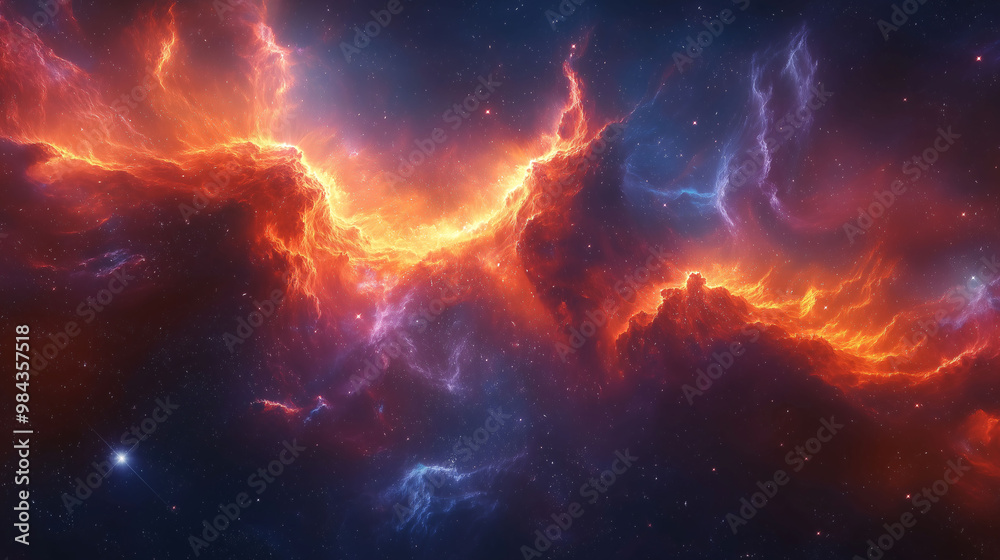 Cosmic Nebula with Stars and Firey Gas Clouds Cosmic Nebula with Stars and Firey Gas Clouds
