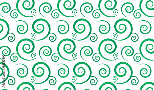 Gradient green geometric spiral pattern on white background. Seamless pattern for background, fabric, wallpaper. Vector illustration.