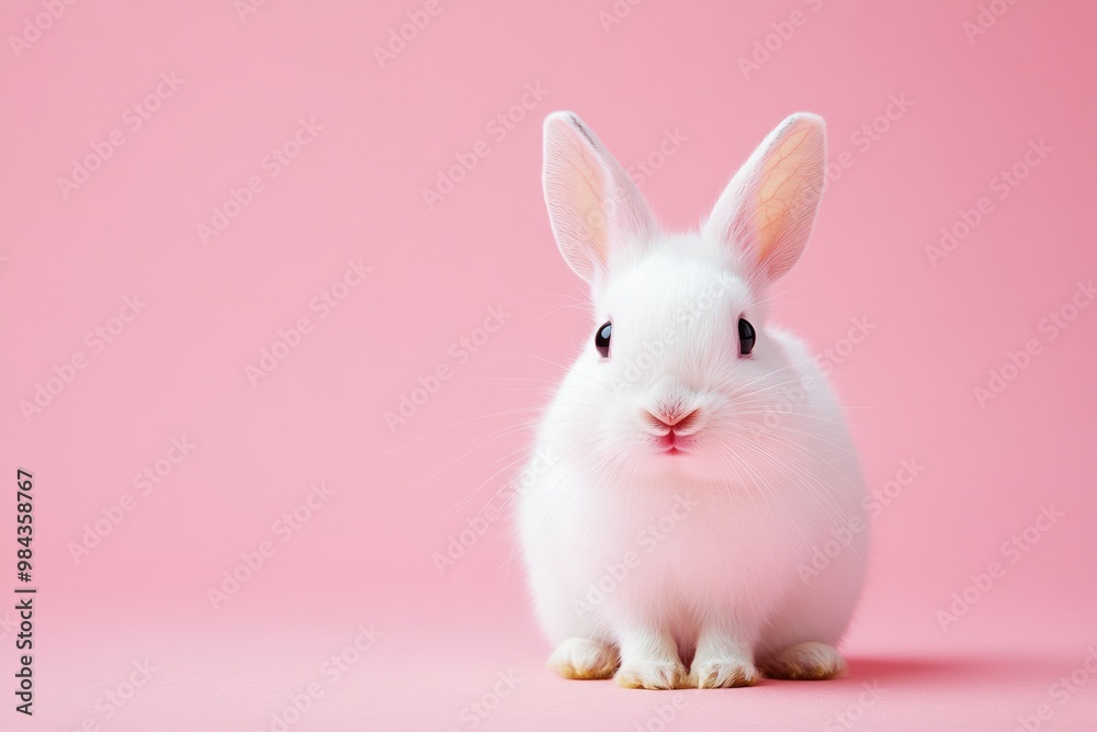 Obraz premium Cute animal one rabbit on pink backround. Studio shot.