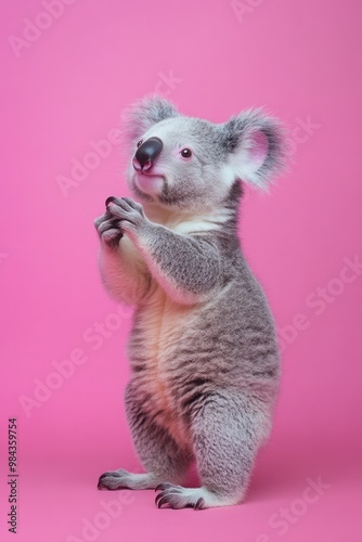 Cute kola bear on pink background. Studio shot. photo