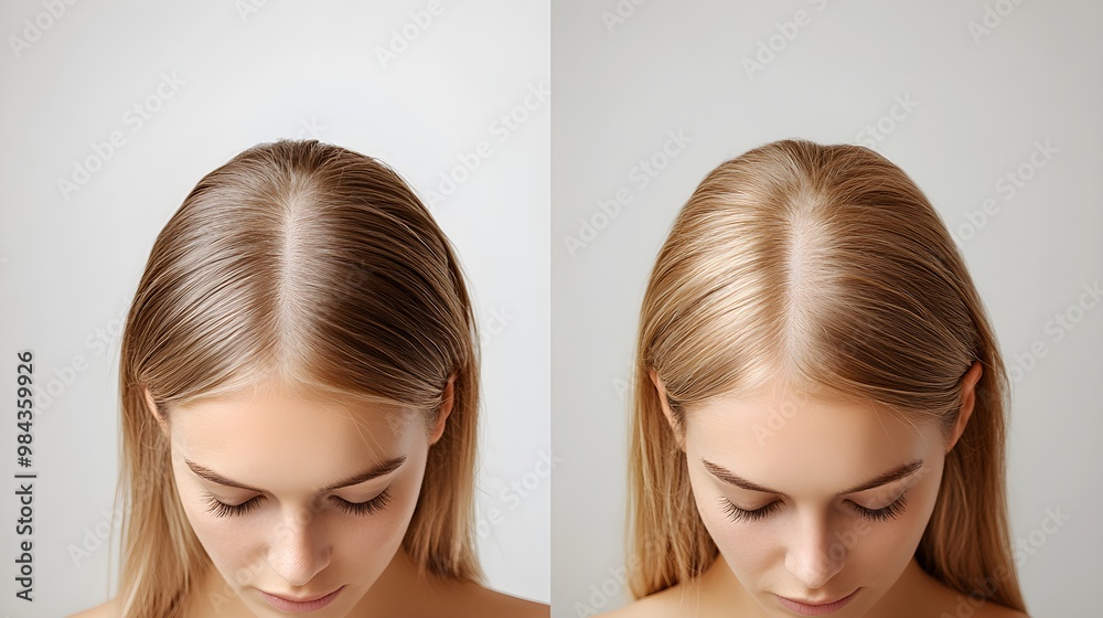 Dramatic hair density transformation, before-and-after scalp photos with clear results, focusing on hair volume, Photorealistic, Natural Background Dramatic hair density transformation, before-and-after scalp photos with clear results, focusing on hair volume, Photorealistic, Natural Background
