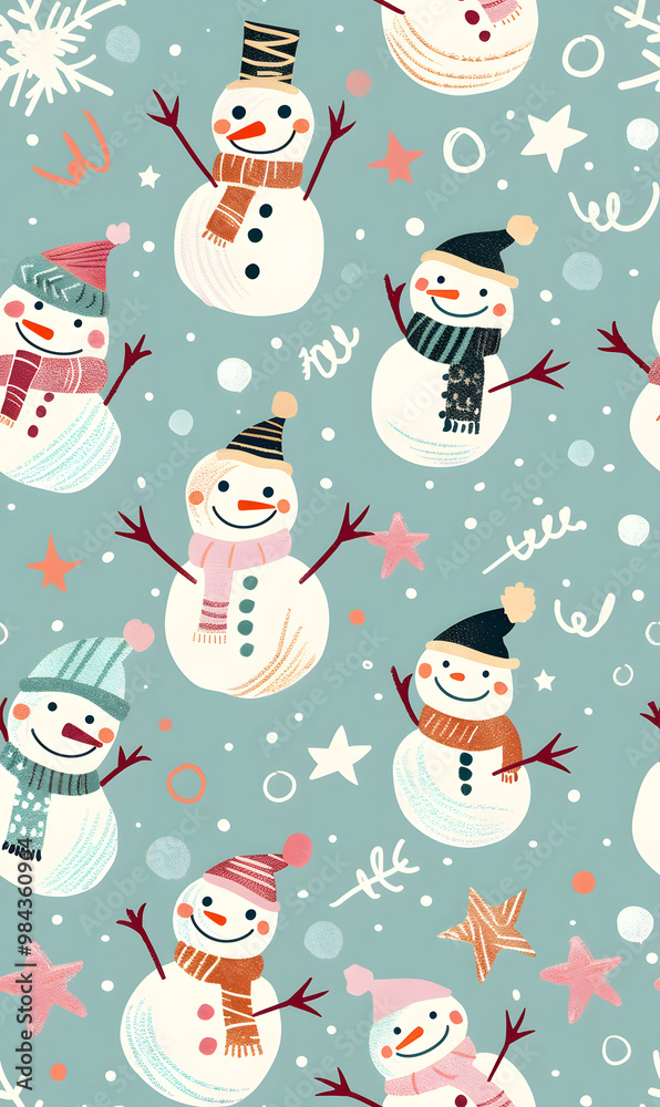 New Year's and Christmas festival seamless pattern in a 2D doodle illustrator style on pastel color backgrounds for graphic advertising. New Year's and Christmas festival seamless pattern in a 2D doodle illustrator style on pastel color backgrounds for graphic advertising.