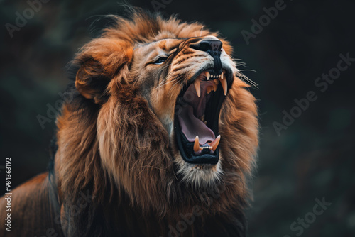 Close-up of a roaring lion in the wild, displaying its power and dominance in the animal kingdom.