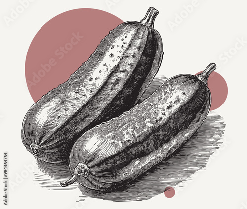 Vintage engraving illustration portrait of couple of cucumbers