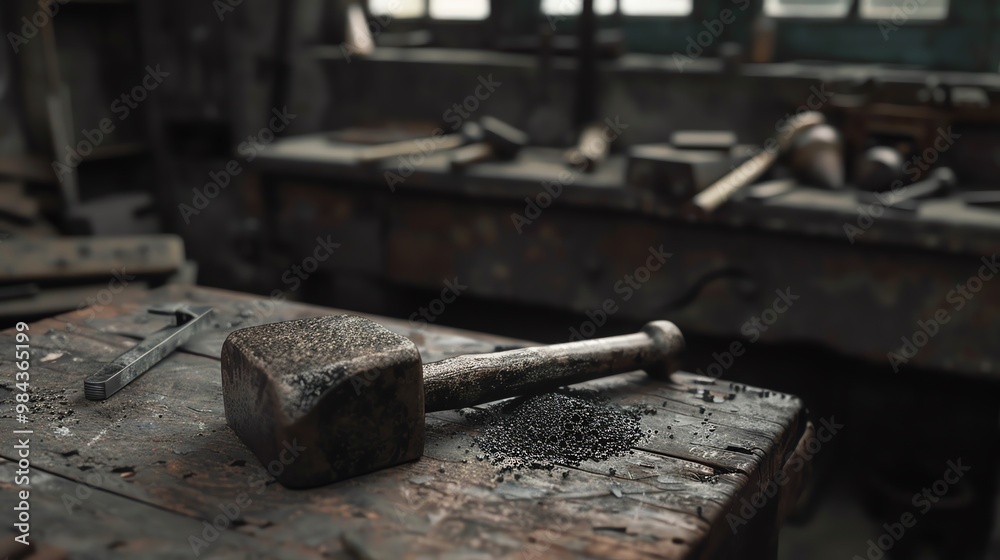 Metal planishing hammer in workshop Metal planishing hammer in workshop
