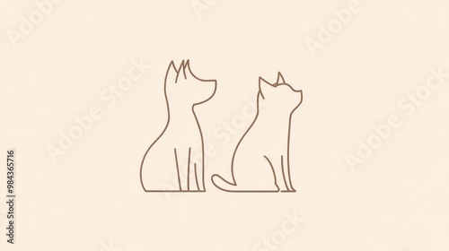 A minimalist design of a dog and cat, focusing on simple lines and shapes to represent their companionship. photo