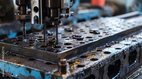 Metal punching die set in workshop photo