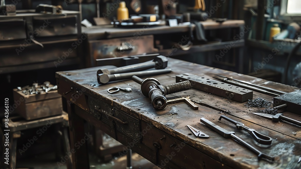Metal shaping tools on a bench Metal shaping tools on a bench