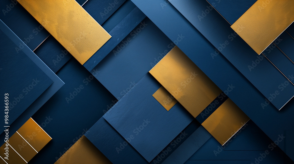 Minimalist abstract geometric design with overlapping gold and blue rectangles in a dynamic modern composition. Minimalist abstract geometric design with overlapping gold and blue rectangles in a dynamic modern composition.