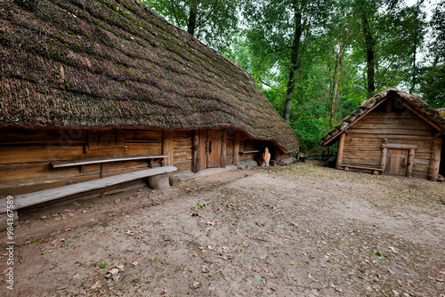 Obraz na płótnie Gród w Biskupinie – stanowisko archeologiczne na Pojezierzu Gnieźnieńskim we wsi Biskupin w województwie kujawsko-pomorskim. Na podstawie badań drewnianych bali stwierdzono, że 50% użytych do budowy g w salonie