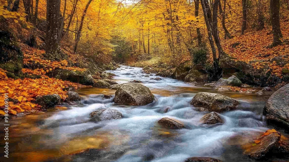 A gentle stream flowing through a forest A gentle stream flowing through a forest