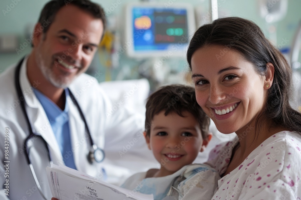Mother and child patient and doctor in medical center image. Mother and child patient and doctor in medical center image.