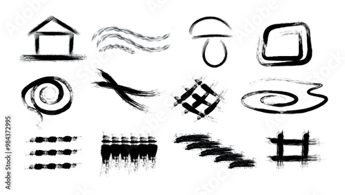 Black ink stencils. Paintbrush, splash, spray, ink splatter and paint marks. Grunge tiny underlines, borders, dividers for your design . Straight grunge stroke collection.