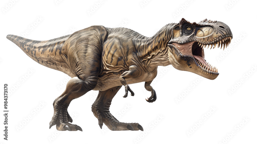 Isolated King Tyrannosaurus rex illustration on a white background, emphasizing its fierce appearance, strong legs, and iconic features Isolated King Tyrannosaurus rex illustration on a white background, emphasizing its fierce appearance, strong legs, and iconic features