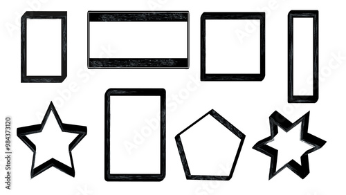 Black ink stencils and grunge frames for text.Artistic graphic box, black boots, grunge brush strokes.Grunge tiny underlines, borders, dividers for your design . Straight grunge stroke collection.