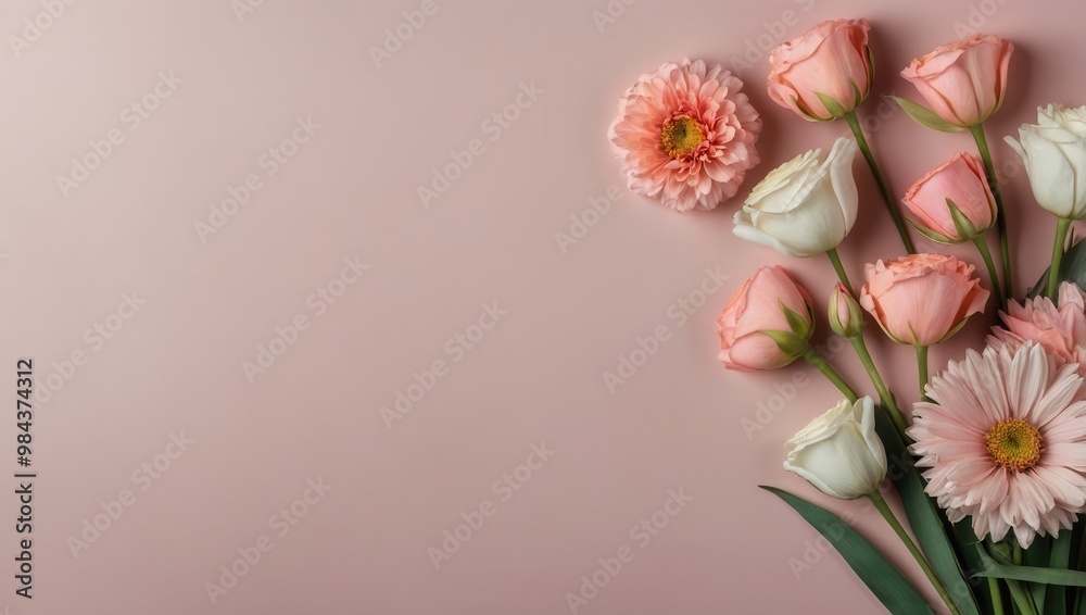 Soft Pink Floral Arrangement on Light Pink Background Soft Pink Floral Arrangement on Light Pink Background