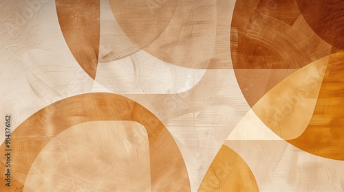 Abstract geometric design with soft overlapping tan and beige shapes forming a layered and sophisticated pattern.