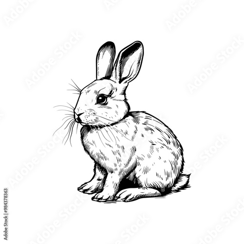 Detailed line art of a sitting rabbit. Vector illustration design.