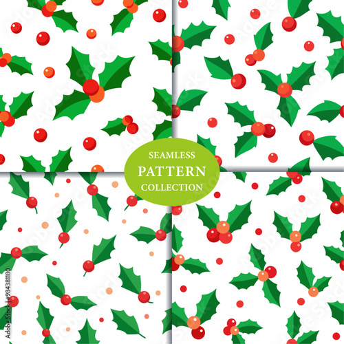 Christmas holly berries Seamless Pattern Background
