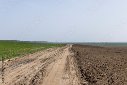 car tracks on a sandy road in a field, close-up