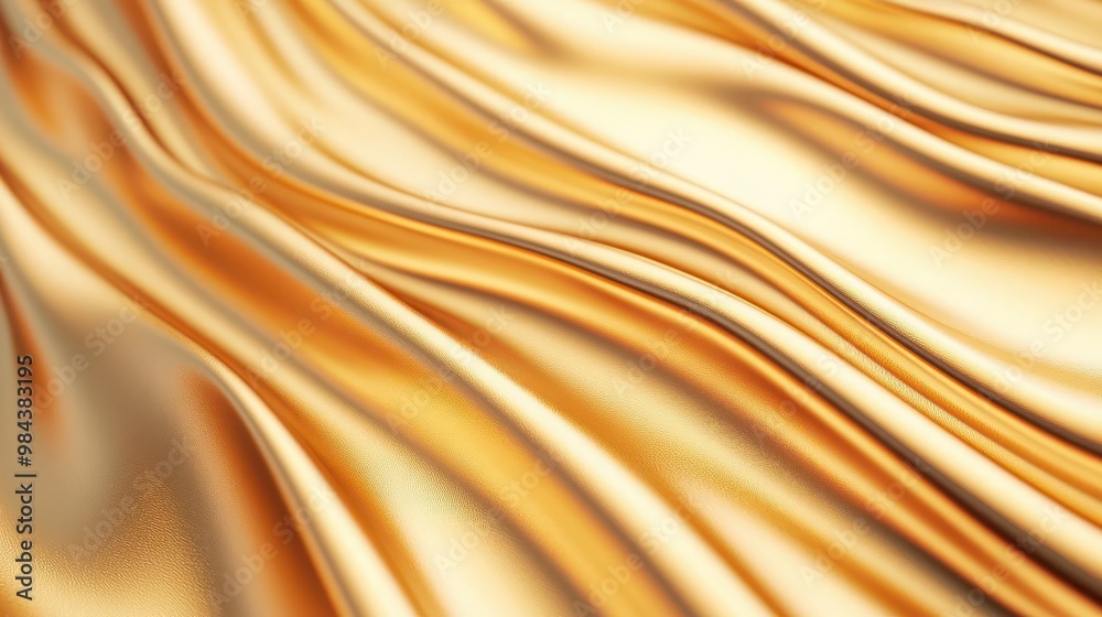 Fototapeta premium Elegant golden fabric with soft, flowing patterns creating a luxurious and rich appearance perfect for decor and fashion.