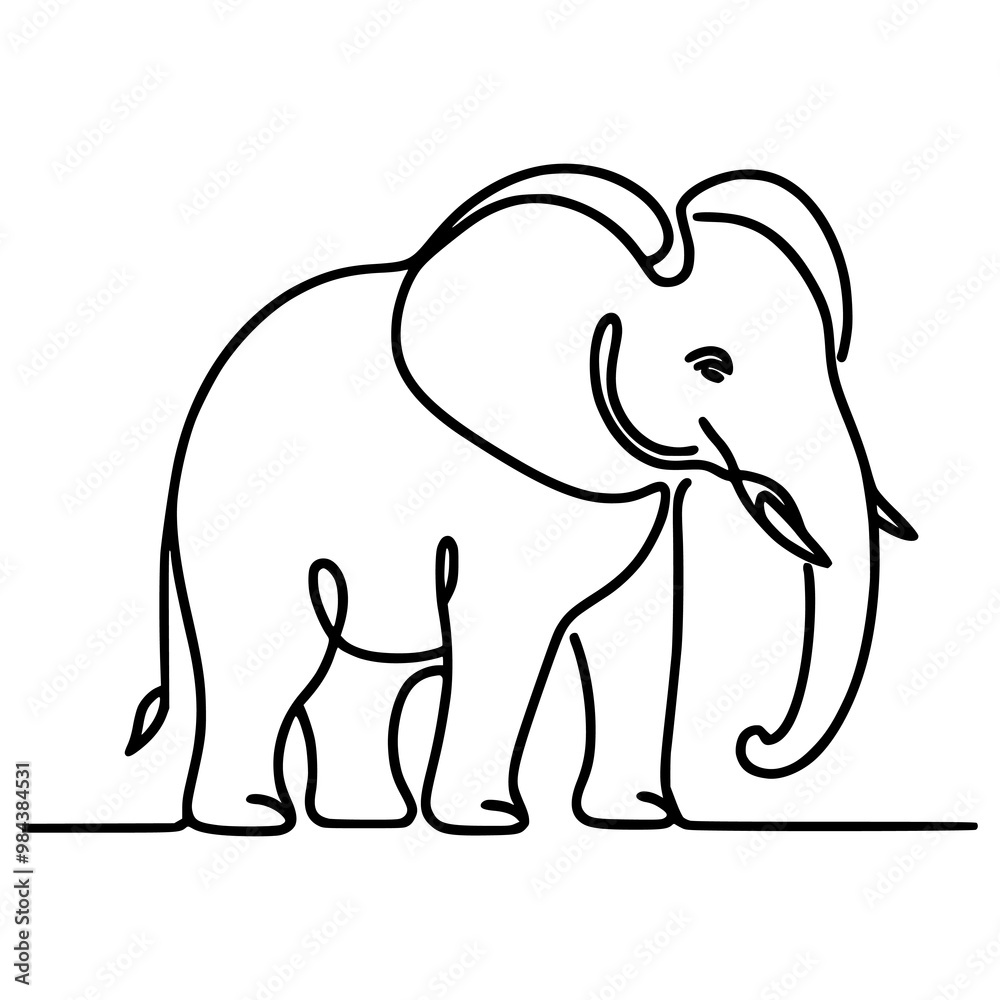 Fototapeta premium one line drawing elephant wild animal vector illustration template design