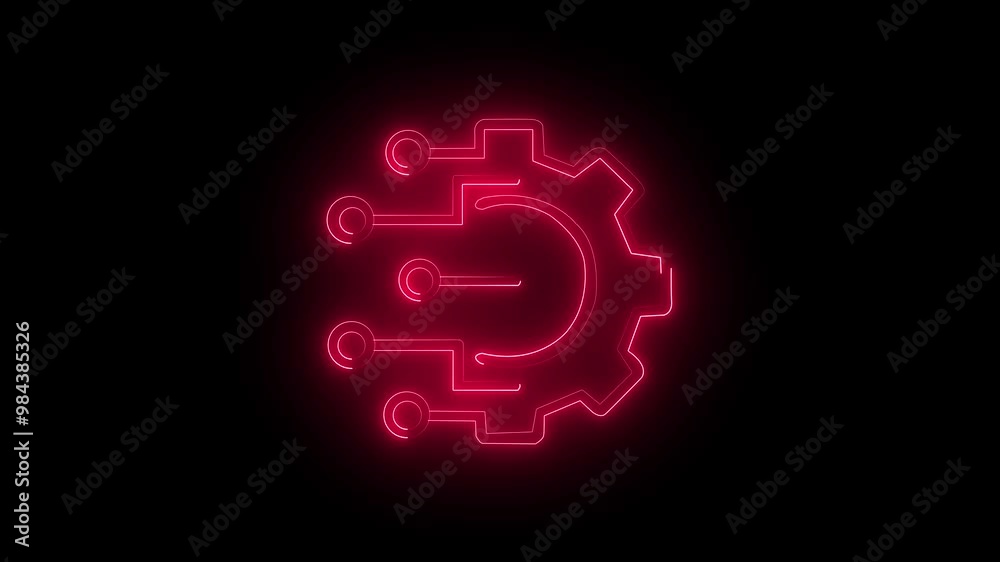 red color Neon glowing Gear icon animation. Simple and creative Business Idea concept icon . New technology idea and business settings on a black background. red color Neon glowing Gear icon animation. Simple and creative Business Idea concept icon . New technology idea and business settings on a black background.