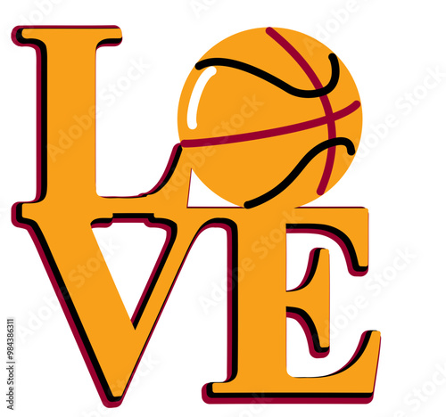 Love - yellow, red and black basketball, sport vector graphics for street art - graffiti lettering typography - art illustration - writen Word - for websites, banners, cards,, sublimation
