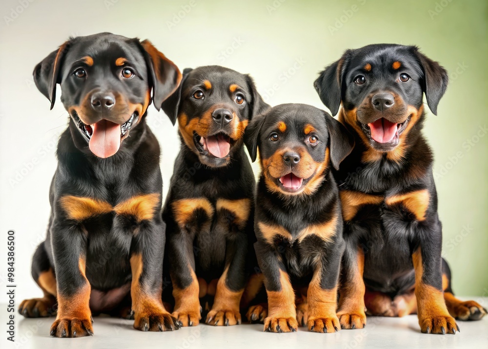 A pack of adorable rottweiler black lab mix puppies frolic together, their tails wagging in unison as they playfully tumble on the sun-kissed lawn. A pack of adorable rottweiler black lab mix puppies frolic together, their tails wagging in unison as they playfully tumble on the sun-kissed lawn.