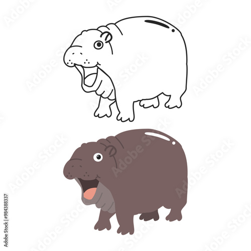 baby hippo doodle for coloring book page