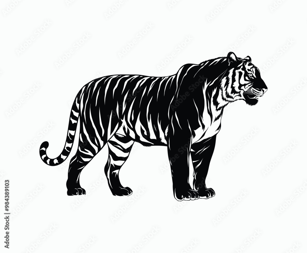 Obraz premium Wild animal tiger silhouette EPS vector isolated illustration template on a white background