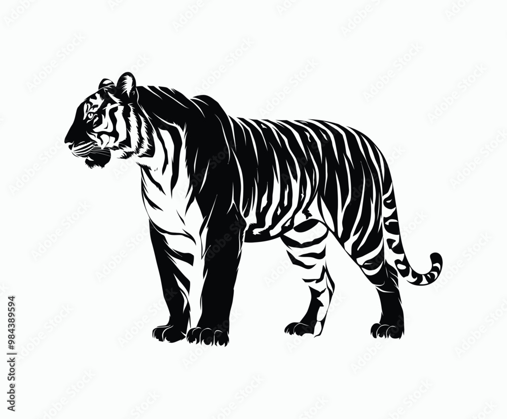 Wild animal tiger silhouette EPS vector isolated illustration template on a white background Wild animal tiger silhouette EPS vector isolated illustration template on a white background