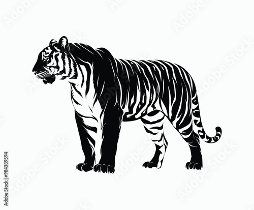 Wild animal tiger silhouette EPS vector isolated illustration template on a white background