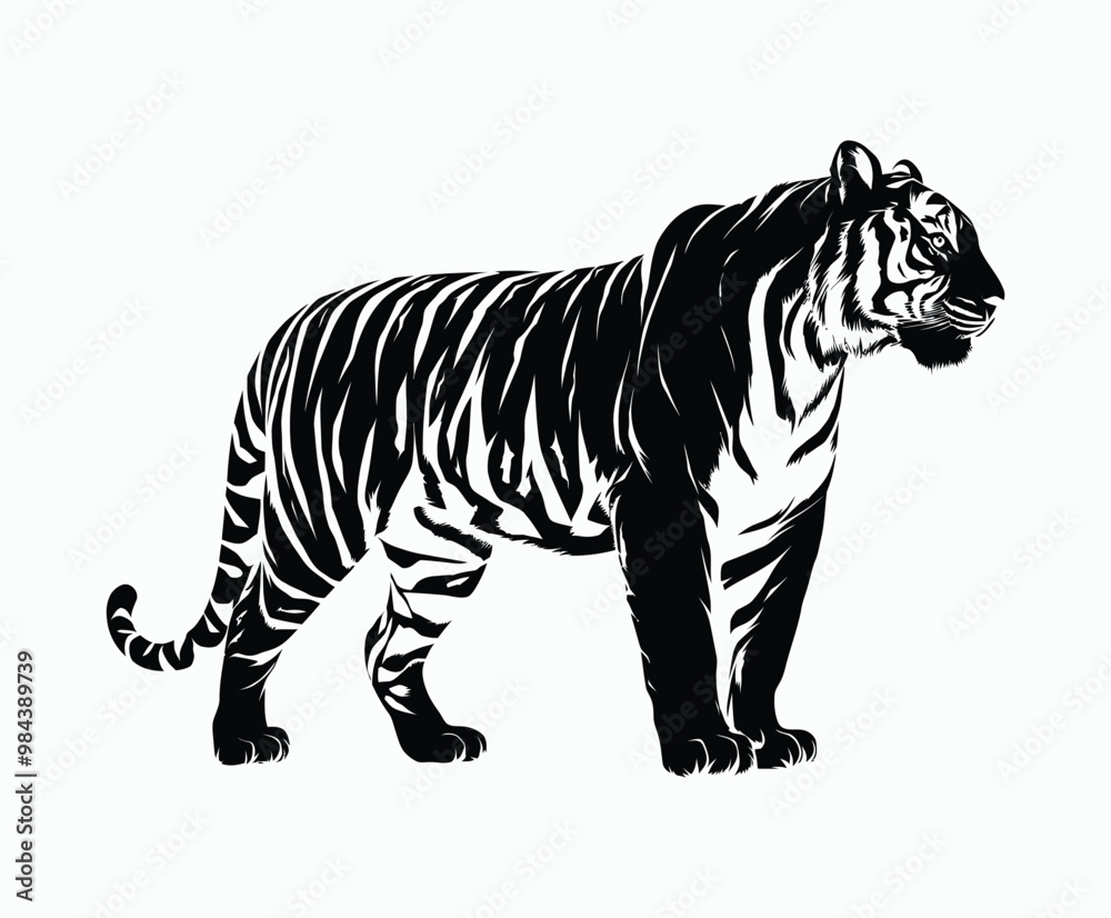 Naklejka premium Wild animal tiger silhouette EPS vector isolated illustration template on a white background