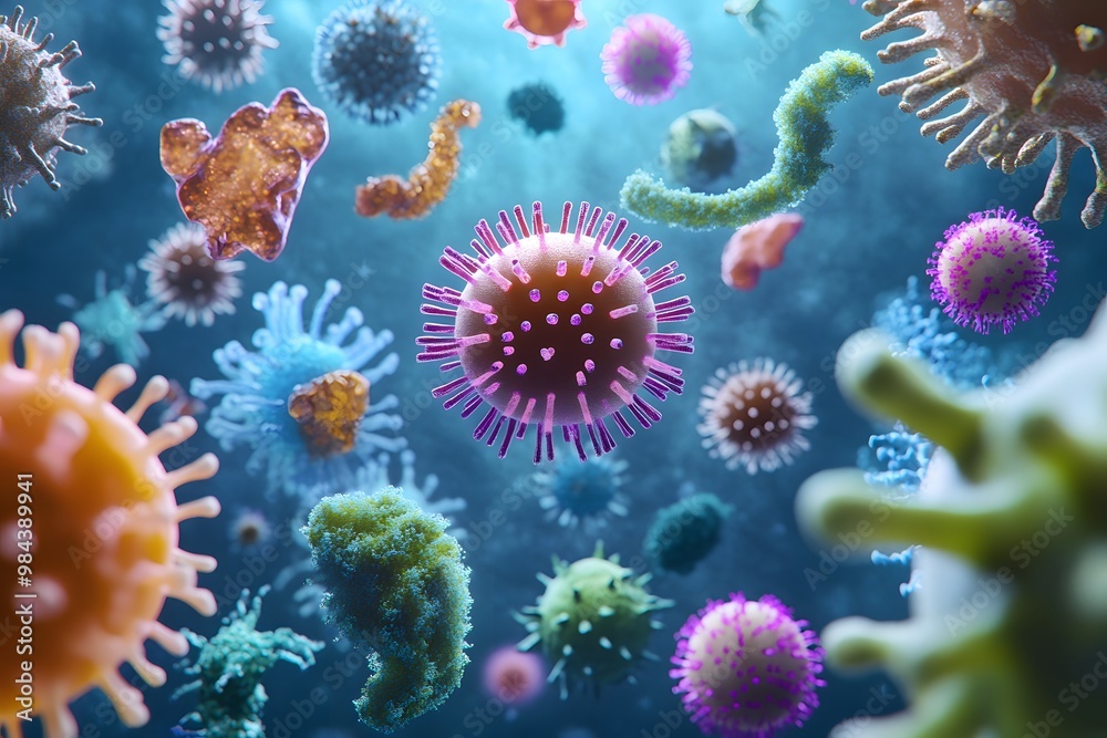 3D Render of Colorful Viruses and Bacteria 3D Render of Colorful Viruses and Bacteria