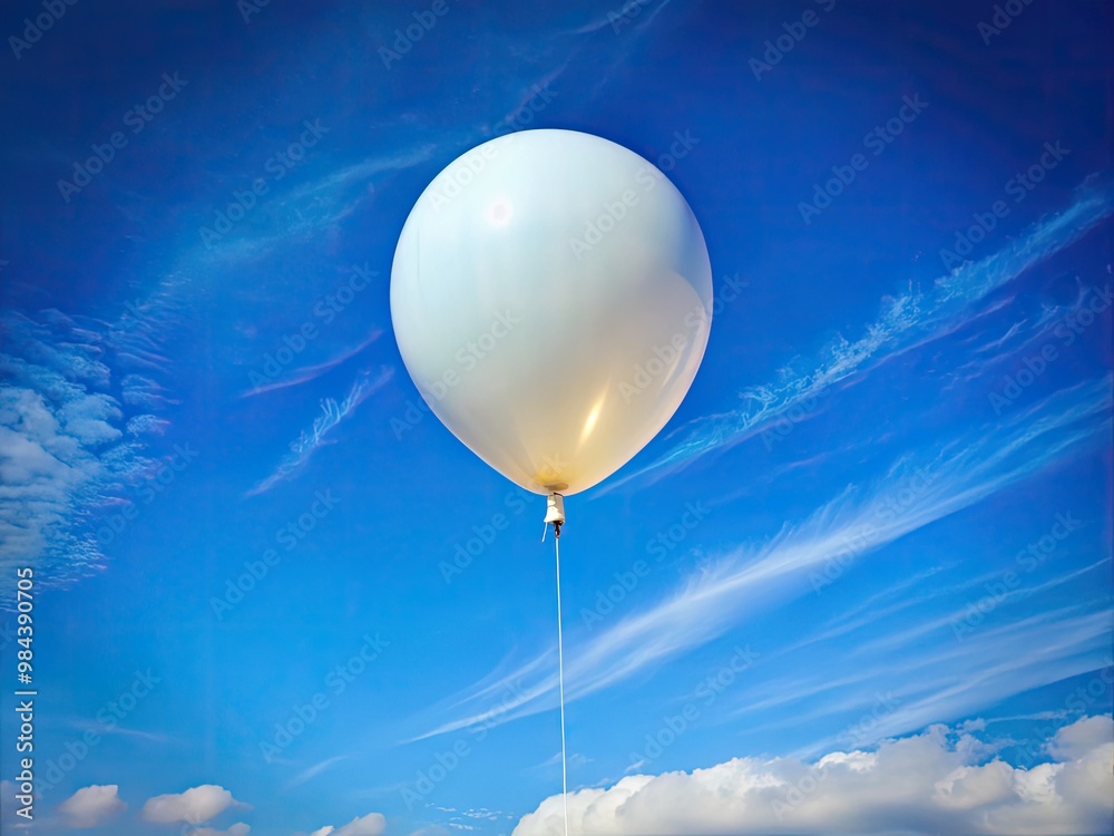 Obraz premium A solitary white balloon drifts effortlessly, its pristine shape defined against the spotless canvas of a sunny day's sky.