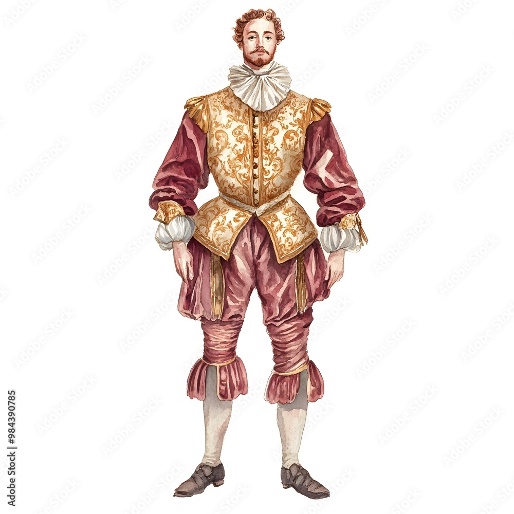 Watercolor Illustration of a Man in Renaissance Clothing Watercolor Illustration of a Man in Renaissance Clothing