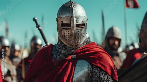 Medieval Knight in Armor and Red Cape