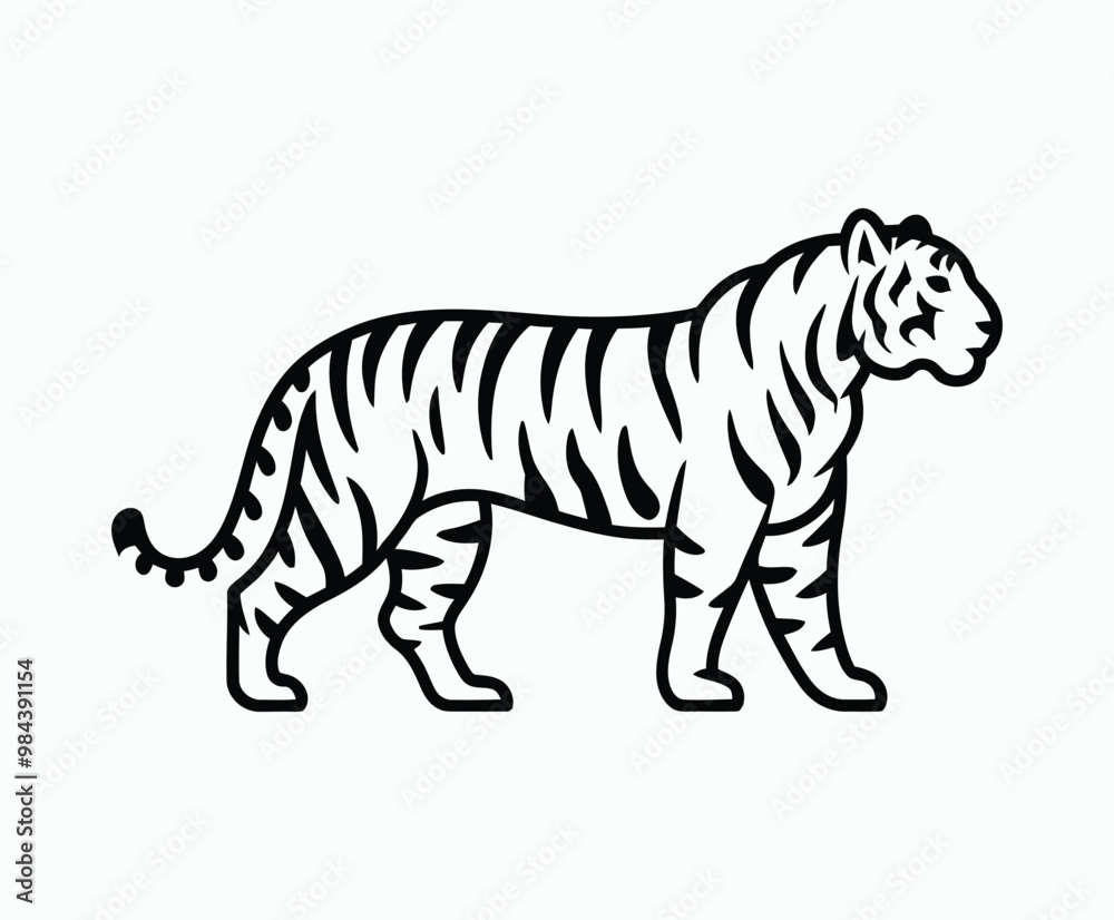 Wild animal tiger silhouette EPS vector isolated illustration template on a white background Wild animal tiger silhouette EPS vector isolated illustration template on a white background