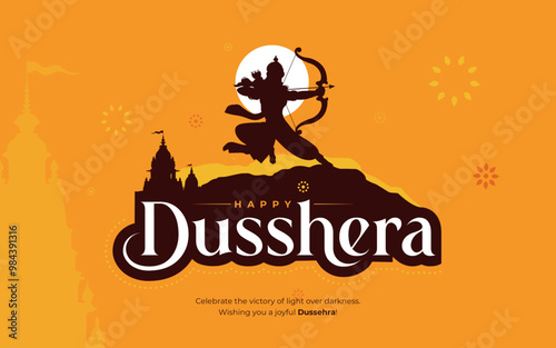Happy Dussehra Festival Background Typographic  Design Template Flat Illustration