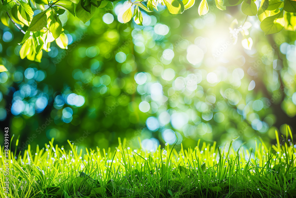 Stunning Nature Spring Background with Fresh Green Grass, Sunlight Bokeh, and Vibrant Colors Perfect for Seasonal and Environmental Themes Stunning Nature Spring Background with Fresh Green Grass, Sunlight Bokeh, and Vibrant Colors Perfect for Seasonal and Environmental Themes