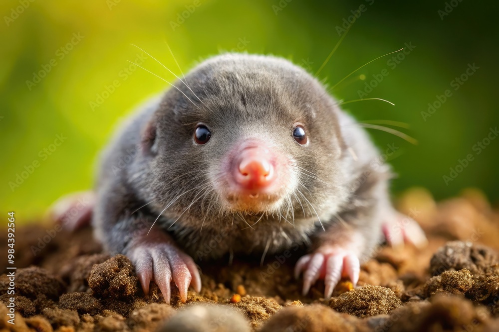 A tiny mole's delicate face featured shiny black eyes and a sharp, pink nose, its soft fur ruffled by the gentle touch of the sun's warmth. A tiny mole's delicate face featured shiny black eyes and a sharp, pink nose, its soft fur ruffled by the gentle touch of the sun's warmth.