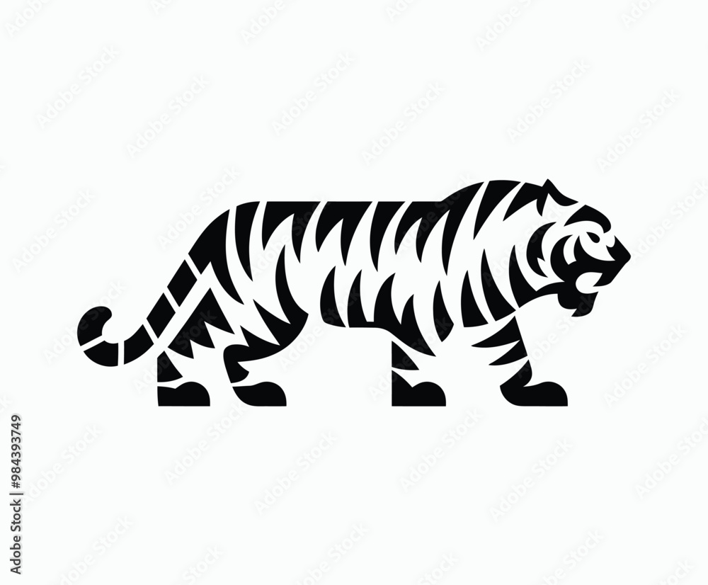 Naklejka premium Wild animal tiger silhouette EPS vector isolated illustration template on a white background