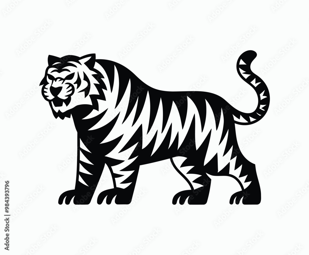Naklejka premium Wild animal tiger silhouette EPS vector isolated illustration template on a white background