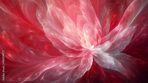 A captivating abstract design featuring soft red and white hues, merging seamlessly to create an ethereal floral effect.
