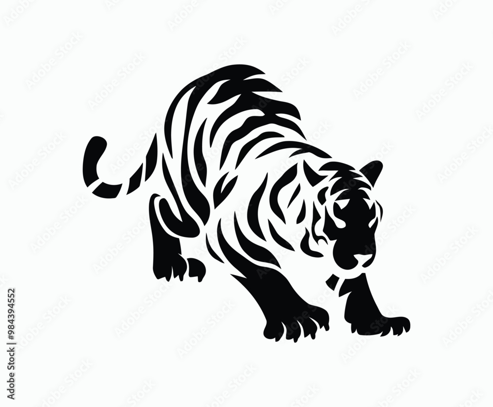 Obraz premium Wild animal tiger silhouette EPS vector isolated illustration template on a white background