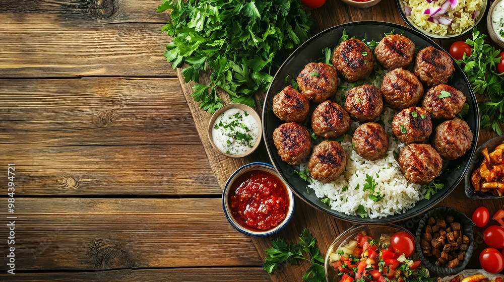 custom made wallpaper toronto digitalA Köfte. The most popular Turkish dishes. Turkish meatballs made from ground beef or lamb, mixed with spices and grilled or fried. They are often served with sides like rice, grilled vegetables.
