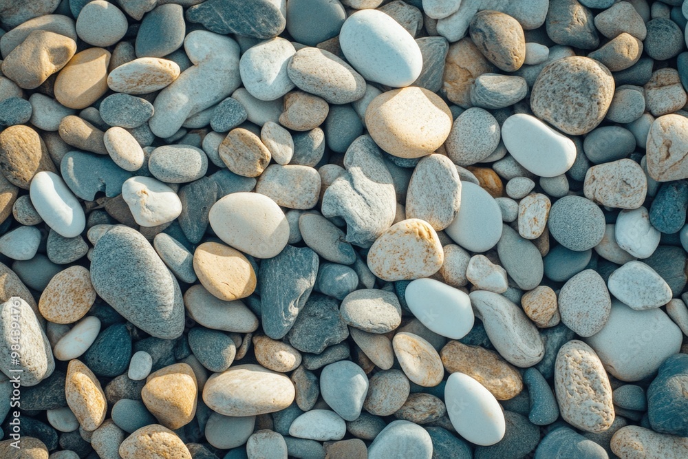 A top view of small pebbles on the beach. A top view of small pebbles on the beach.