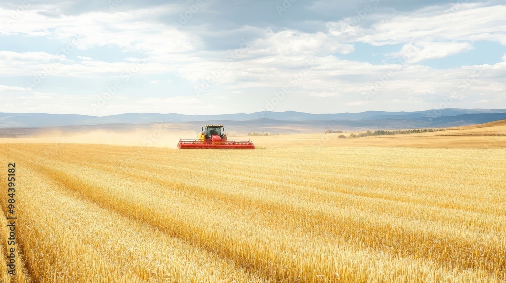 Obraz premium Harvesting wheat in a golden field